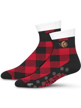For Bare Feet Red & Black Buffalo Plaid Ottawa Senators Crew Socks